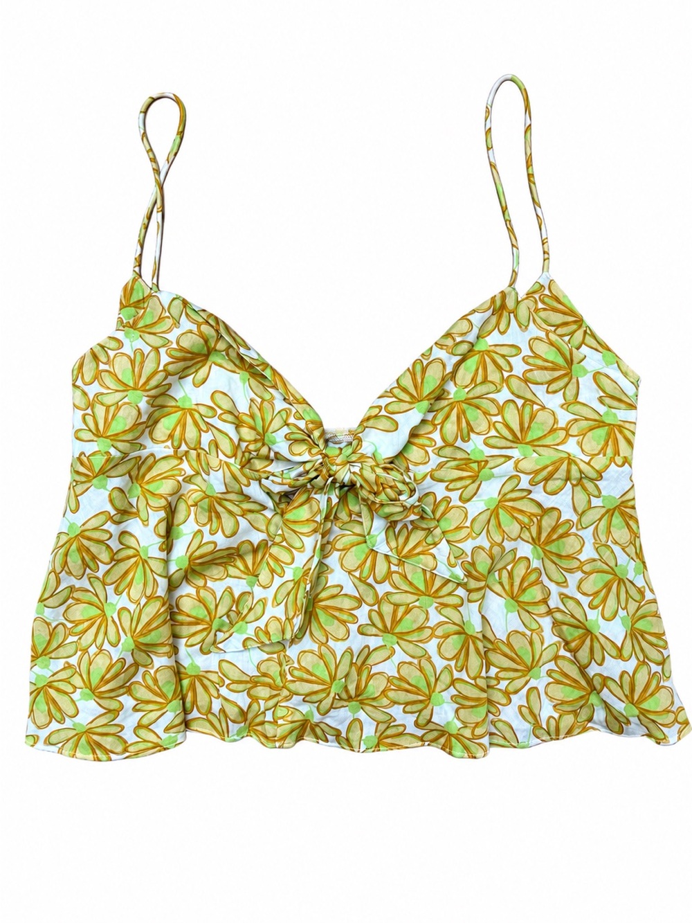 NWT Zara Daisy Floral Tie Front Cami Boho Top Size XL Yellow Green - Picture 4 of 6